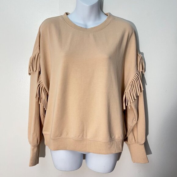 Sundays “Jane” Fringe Trimmed Sweatshirt In Ivory Smoke Size Med - Picture 9 of 10